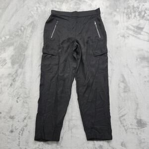 DKNY Pants Womens M Black High Rise Cropped Cargo Zip‎ Pockets Pull On Office